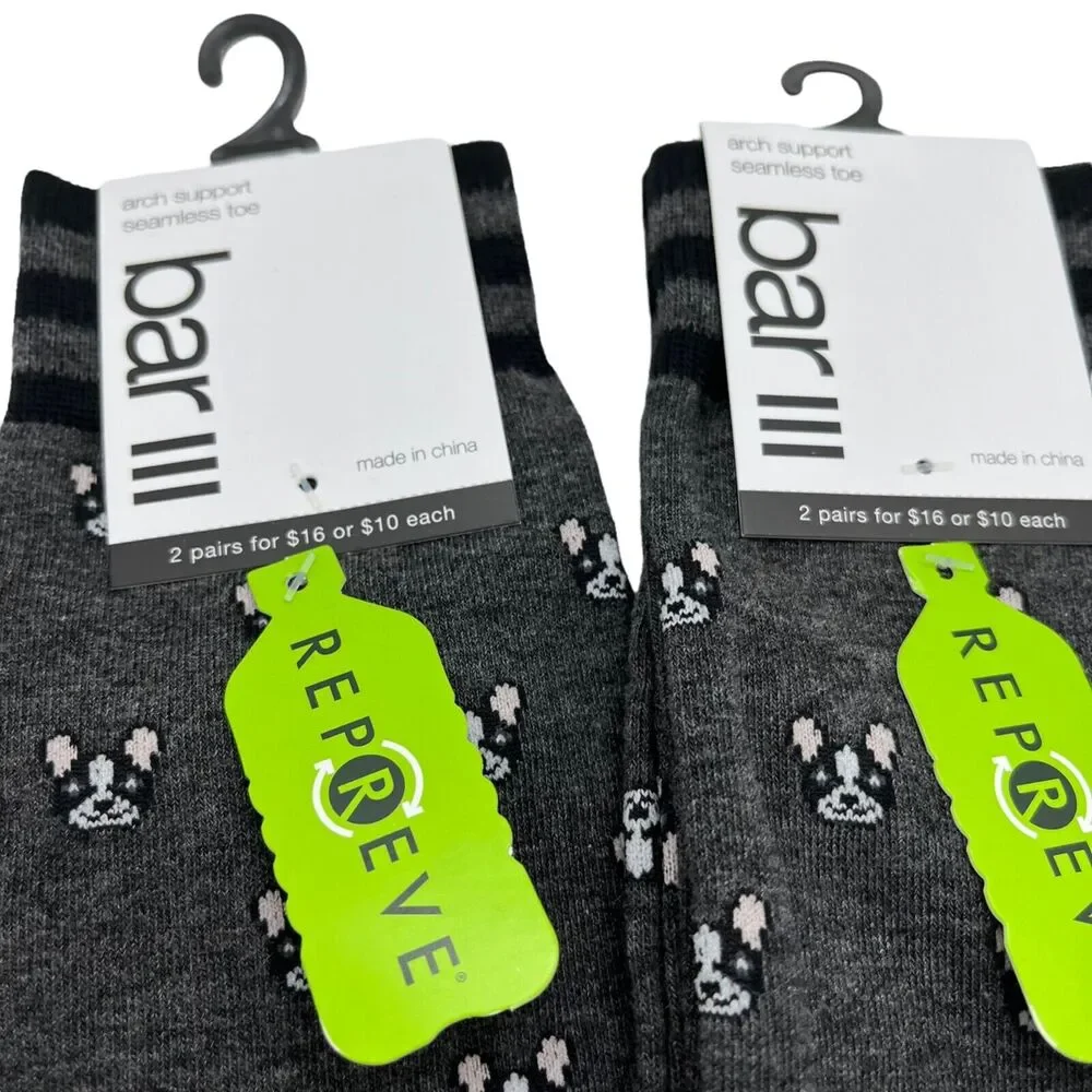 Bar III Men's Bulldog Boxer Frenchie Dog Socks size 7-12 Gray Lot of Three